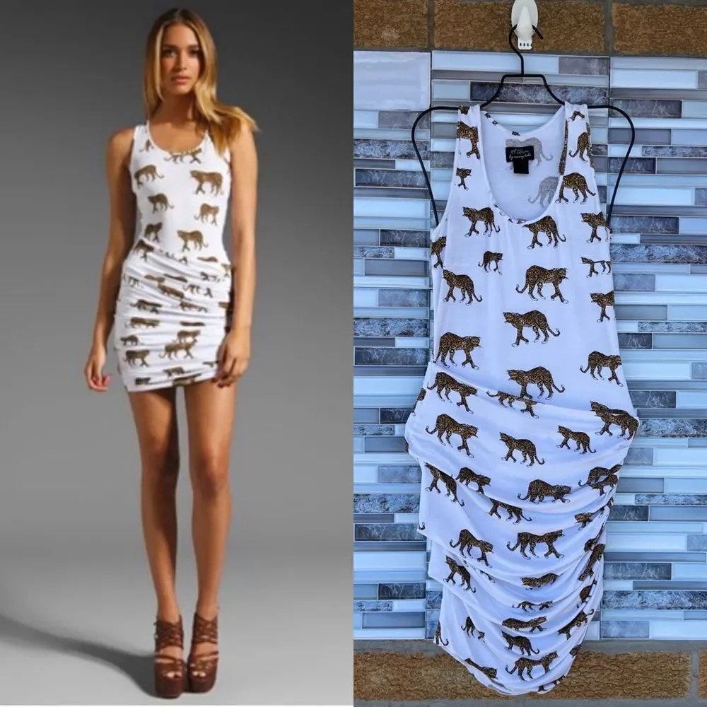 Torn by Ronny Kobo Carmine walking leopard mini dress medium